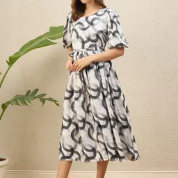 R.Code by The Roadster Life Co. Print Puff Sleeve Fit & Flare Midi Dress image 5