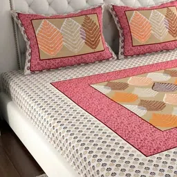 DGSM CRAFT Pink Floral 144 TC King Bedsheet with 2 Pillow Covers image 4