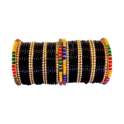Adiba Fashion Factory Set Of 10 Black Glass Artificial Stones & Beads Bangle-picture-12