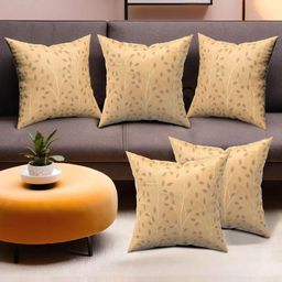 Myntra Elegant Homes Gold-Toned Set of 5 Floral Velvet Square Cushion Covers-picture-9