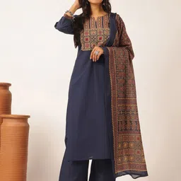 Vbuyz Women Floral Printed Regular Pure Cotton Kurta with Palazzos & With Dupatta-picture-38