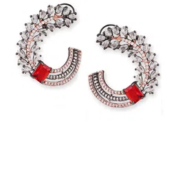 Manuvi Jewels Rhodium-Plated American Diamond Studded Oxidised Contemporary Studs Earrings image 5