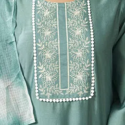 KALINI Ethnic Motifs Embroidered Chanderi Silk Kurta With Trousers & Dupatta image 2