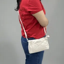 GLOSSY Textured PU Sling Bag with Quilted image 4