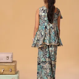 The Mini Trunk Girls Floral Printed One Shoulder Kurta With Palazzos image 2