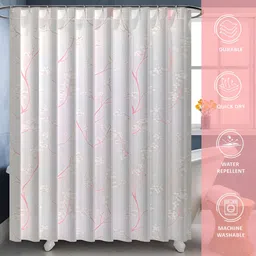 Aura 3-Pcs White & Pink Printed Waterproof ShowerCurtainWithHooks image 5