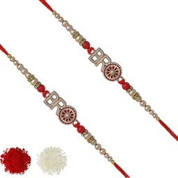 MEIRA JEWELLERY Set Of 2 Bro Designer Rakhis With Greeting Card & Roli Chawal-picture-25