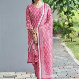 SANISA Women Ethnic Motifs Printed Regular Thread Work Kurta with Trousers & With Dupatta-picture-31