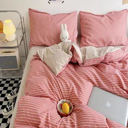 JC HOME Khaki & Pink AC Room Double King Bedding Set image 5