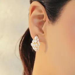 Rubans 18K Gold Plated White Cubic Zirconia Marquise-Cut Cluster Stud Earrings image 5