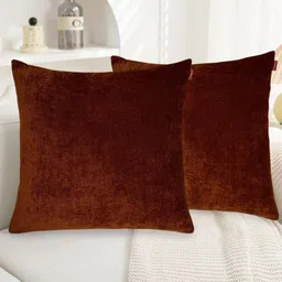 Tesmare Brown Set of 2 Velvet Square Cushion Covers-picture-44