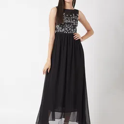 Miss Chase Women Embroidered Georgette Fit and Flare Maxi Dress image 3