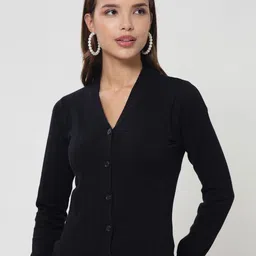 Kalt Women Cotton V-Neck Ribbed Long Sleeves Top-image-31