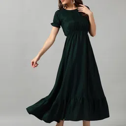 Krunal Raiyani Women Solid Round Neck Flared Fit and Flare Dress-image-18