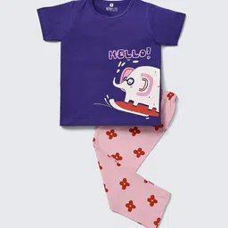 Nite Flite Girls Geometric Printed Pure Cotton Night suit-picture-14