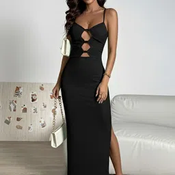 VANGULL Women Bodycon Midi Dress With Cut-Out Details-image-18