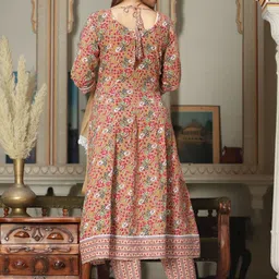 SINGNI Floral Printed Round Neck Flared Anarkali Kurta With Trousers & Dupatta image 3