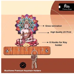 MustHome Blue & Pink Buddha Wooden Key Holder image 3