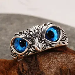 VS Unique Collection Unisex Silver Adjustable Blue Eyes Owl Thumb Finger Ring-picture-39