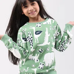 Anthrilo Girls Green Animal Printed Fleece Sweatshirt-picture-44