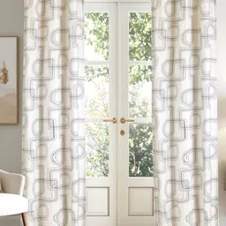 Home Centre Mellow Beige & Grey Room Darkening Cotton Door Curtain-image-2