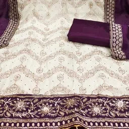 LeeliPeeri Designer Floral Embroidered Zari Silk Unstitched Dress Material image 2