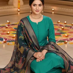 MINGORA Women Floral Regular Kurta with Trousers & With Dupatta image 5