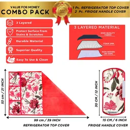 E-Retailer 3-Pcs Red & White Printed Refrigerator Covers image 5