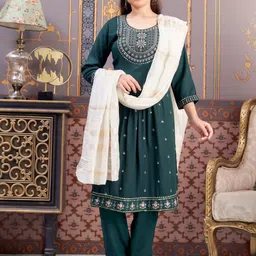 BAESD Girls Floral Embroidered A-Line Kurta with Trousers & Dupatta-picture-55