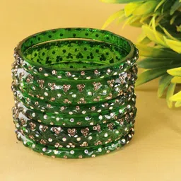 LAVAZZA Set Of 6 Zircon Diamond & Beads Work Glass Bangles-picture-22