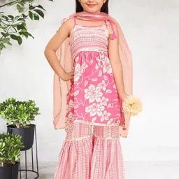 Cutiekins Girls Floral Printed Kurta with Sharara & Dupatta image 4