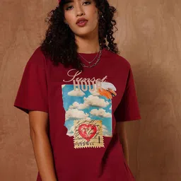 The Roadster Lifestyle Co Printed Cotton Oversized Tshirt-image-7