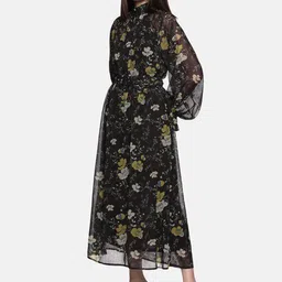 ISU Women Floral Print Tie-Up Neck Chiffon Fit & Flare Maxi Dress image 3