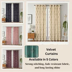 GEET CREATIONS Grey & Beige Set of 2 Floral Long Door Curtain image 3