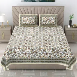 Shubastik Green Floral 200 TC King Bedsheet with 2 Pillow Covers-picture-35