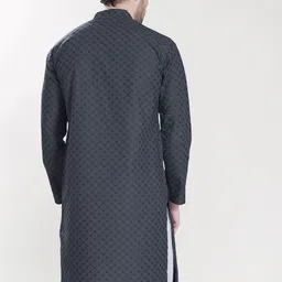 PulseIQ Men Geometric Embroidered Mandarin Collar Thread Work Kurta image 4