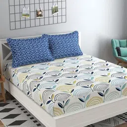 Aura White & Green Floral Printed 210 TC Microfiber King Bedsheet Set 2.74 m x 2.74 m image 2