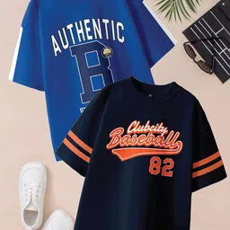 BAESD Boys Pack Of 2 Typography Printed Drop-Shoulder Sleeve Oversized Pure Cotton Tshirts-picture-13