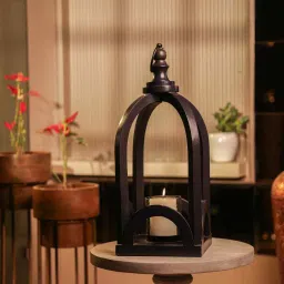 ireka homes Lumora Acacia Wood Lantern with Glass image 1