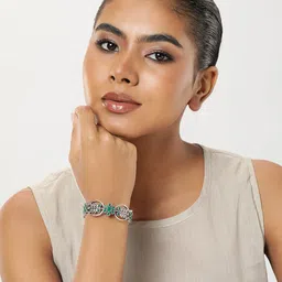 AITIHYA Women Silver-Plated Stone Studded Cuff Bracelet-picture-20