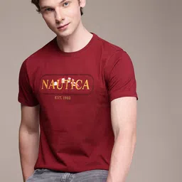Nautica Brand Logo Embroidered Pure Cotton T-shirt-picture-17