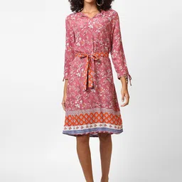 Harpa Women Pink Printed Fit and Flare Dress-picture-18