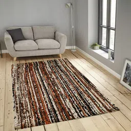 PRESTO Beige & Brown Striped Anti-Skid Carpet image 1