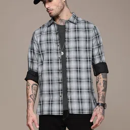 WROGN Pure Cotton Slim Fit Tartan Checked Casual Shirt-picture-33