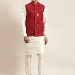 SOJANYA Men Cream-Coloured Regular Kurta with Churidar-picture-22
