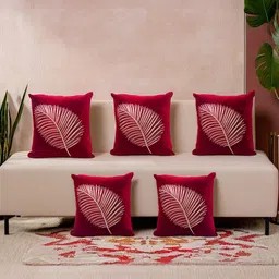 Decoghar Red 5 Pieces Embroidered Square Cushion Covers-image-2