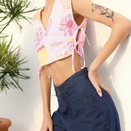 DressBerry Floral Frenzy Printed Tie-Up Detail Crop Top-image-81