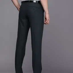 Louis Philippe Men Charcoal Grey Checked Slim Fit Formal Trousers image 4