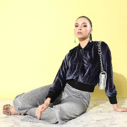 ANVI Be Yourself Mock Collar Cropped Bomber Jacket image 2