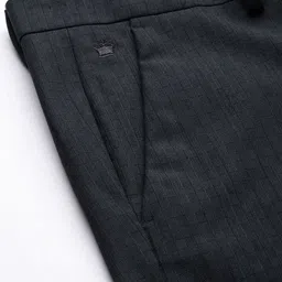 Louis Philippe Men Charcoal Grey Checked Slim Fit Formal Trousers image 3